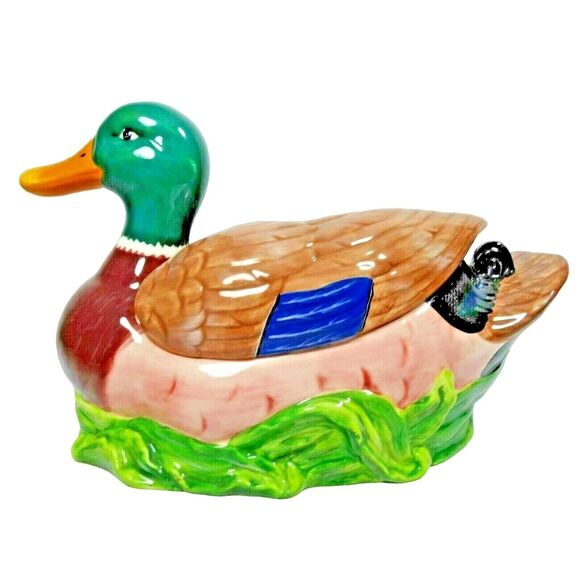 Mallard Duck Stoneware Soup Tureen w/ Ladle Cabin Lodge Dining Kitchen Tabletop - Picture 2 of 6